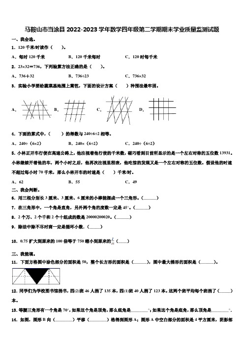 马鞍山市当涂县2022-2023学年数学四年级第二学期期末学业质量监测试题含解析