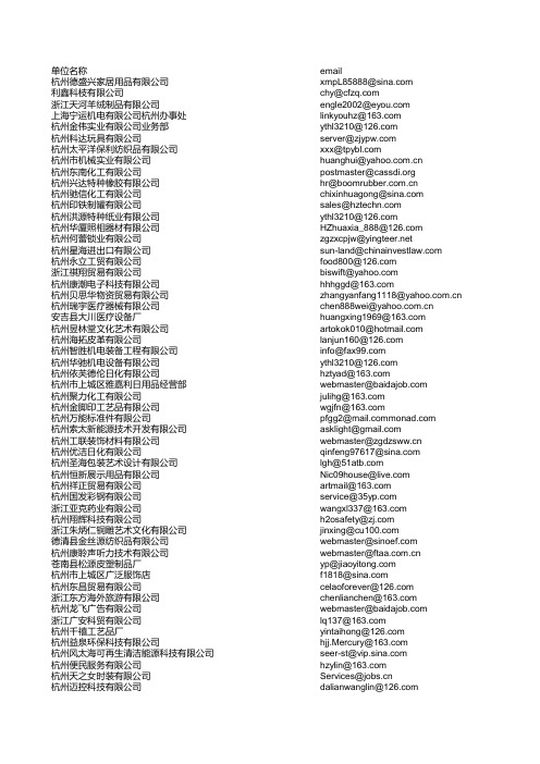 杭州市企业电子邮箱及部分浙江省企业邮箱