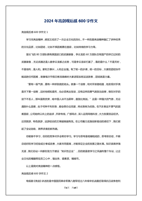 2024年亮剑观后感600字作文