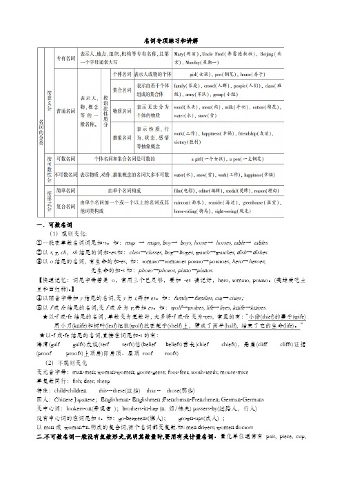 初中英语名词专项练习题