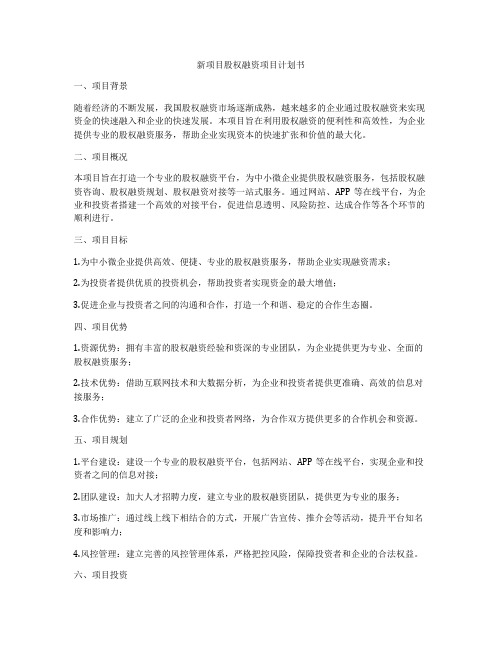 新项目股权融资项目计划书