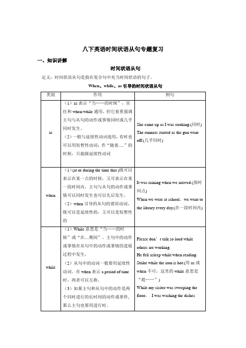 牛津译林版江苏省常州市八年级下册英语  时间状语从句专题复习+练习(无答案)