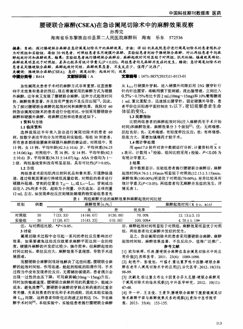 腰硬联合麻醉(CSEA)在急诊阑尾切除术中的麻醉效果观察