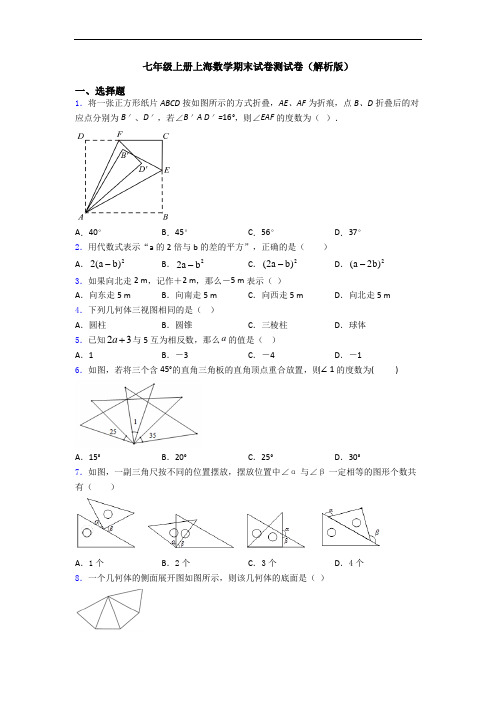 七年级上册上海数学期末试卷测试卷(解析版)