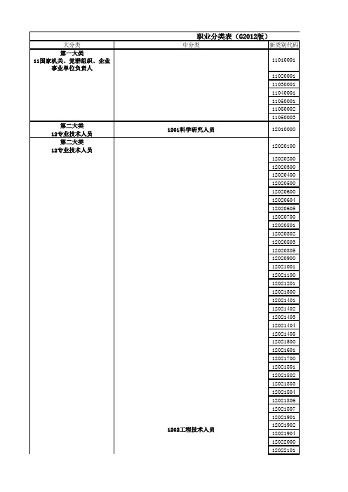 职业分类表(G2012版)