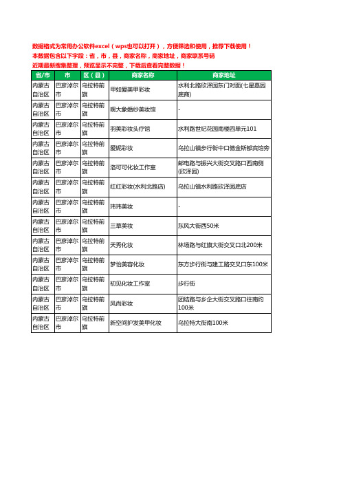 2020新版内蒙古自治区巴彦淖尔市乌拉特前旗彩妆工商企业公司商家名录名单联系电话号码地址大全13家