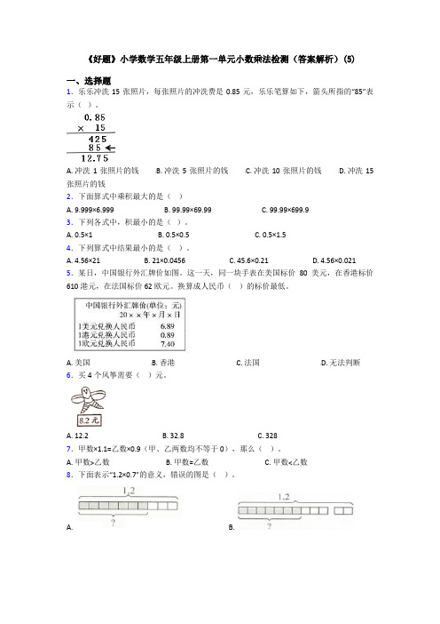 《好题》小学数学五年级上册第一单元小数乘法检测(答案解析)(5)