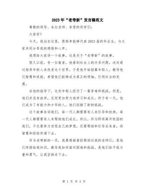 2023年“老带新”发言稿范文