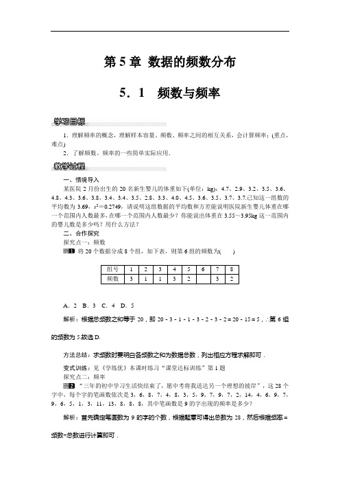 湘教版数学八年级下册5.1 频数与频率 教案1