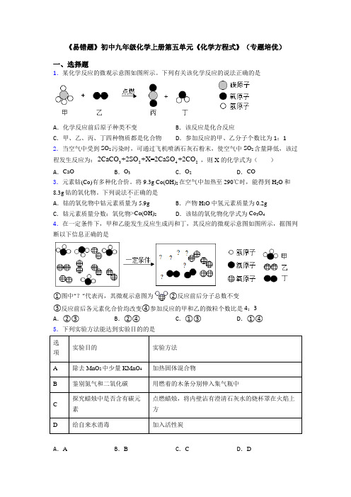 《易错题》初中九年级化学上册第五单元《化学方程式》(专题培优)