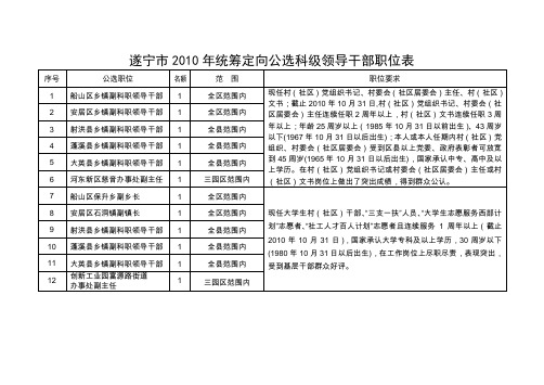 遂宁2010年统筹定向公选科级领导干部职位表.doc