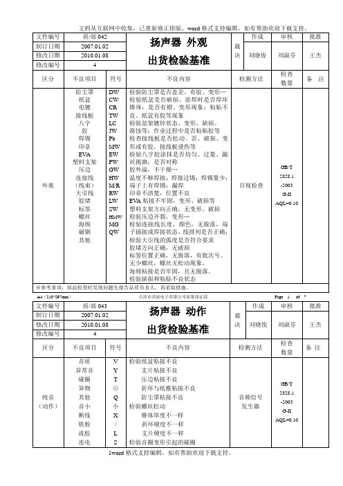 出货检验基准详解