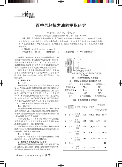 百香果籽挥发油的提取研究