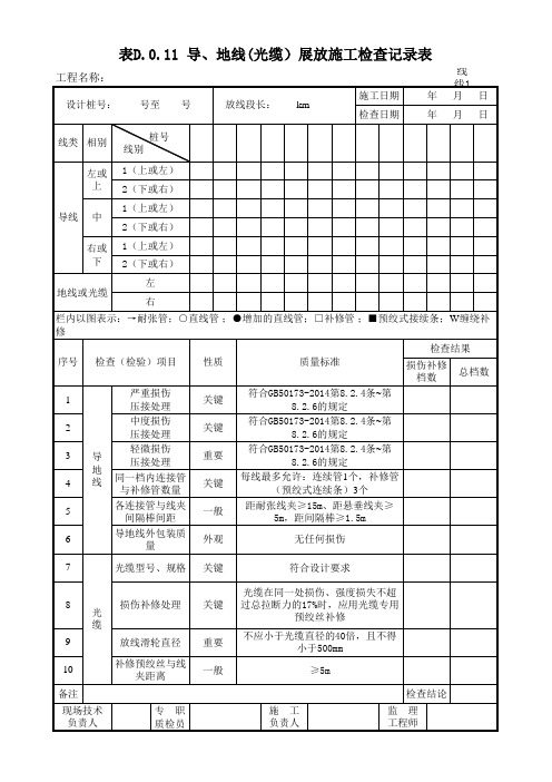 66kV及以下线路工程施工质量检查及验收记录表