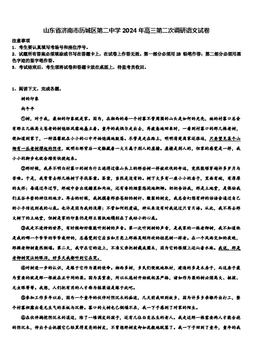 山东省济南市历城区第二中学2024年高三第二次调研语文试卷含解析