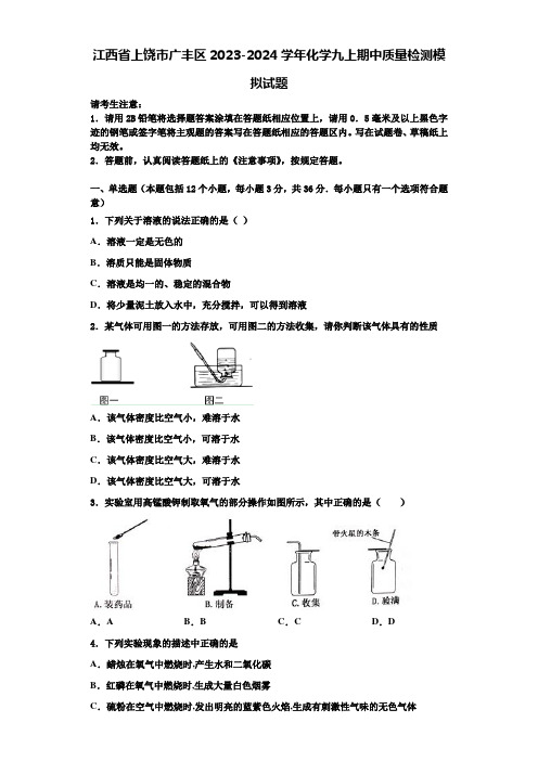 江西省上饶市广丰区2023-2024学年化学九上期中质量检测模拟试题含解析