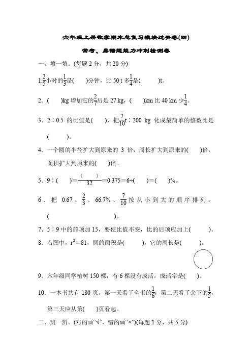 六年级上册数学试题-期末总复习  模块过关卷(四)    人教新课标(含答案)