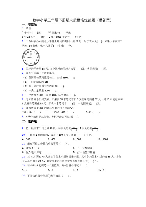 数学小学三年级下册期末质量培优试题(带答案)