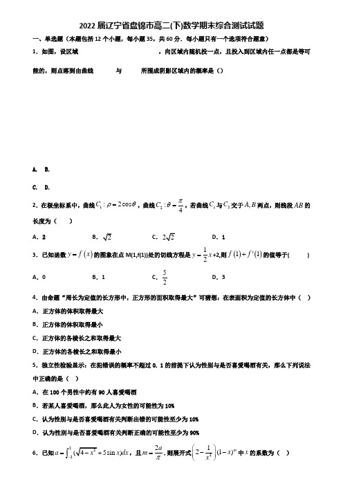 2022届辽宁省盘锦市高二下数学期末综合测试试题含解析