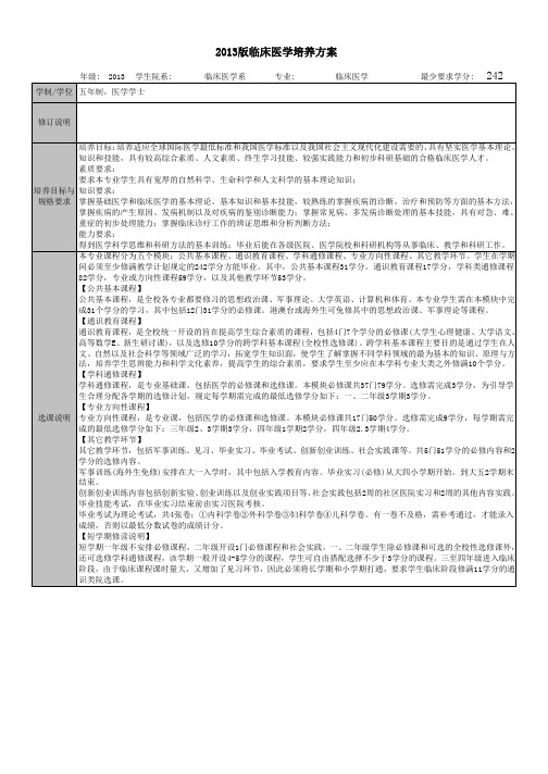 2013版临床医学本科生培养方案-厦门大学医学院