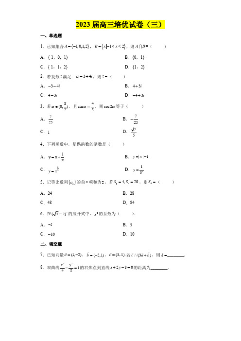 2023届高三数学培优试卷含详细答案解析(三)