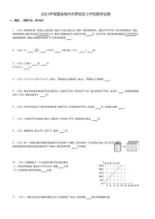 小学数学 2023年福建省福州市晋安区小升初数学试卷