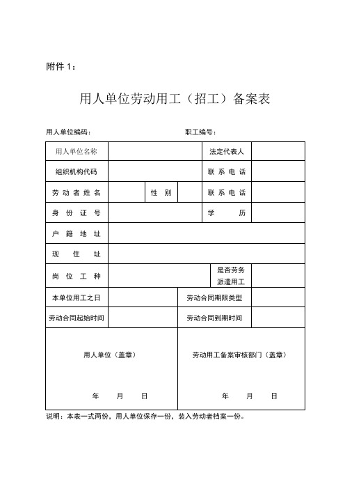 沈阳市劳动用工备案表