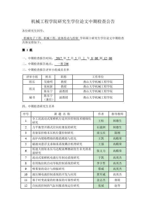 2005级硕士研究生学位论文答辩公告-机械工程学院-燕山大学