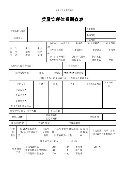 质量管理体系调查表