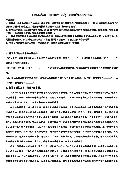 上海市青浦一中2025届高三冲刺模拟语文试卷含解析