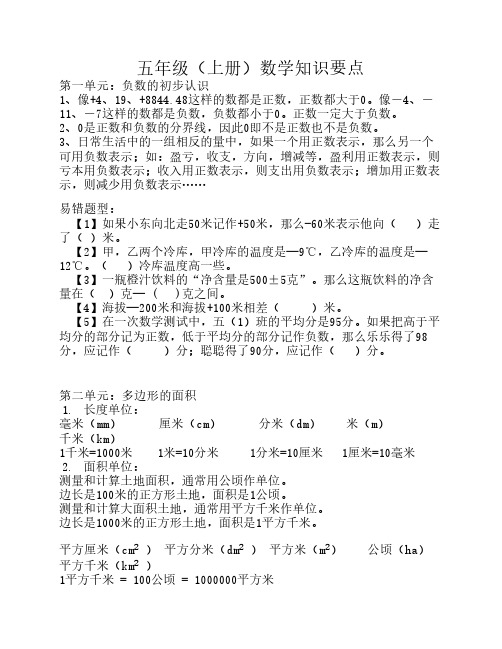 苏教版五年级数学上册知识    点归纳