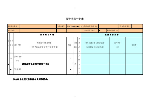 谈判报价一览表