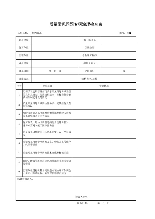 质量常见问题专项治理检查表