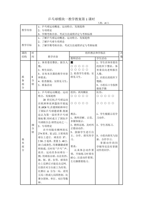 乒乓球模块一教学教案