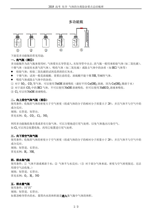 2019 高考 化学 气体的分离除杂要点总结梳理