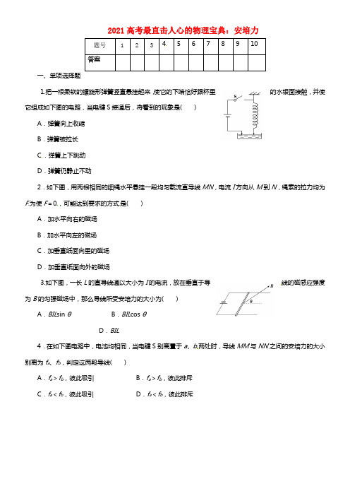 2021年高考物理二轮温习 最直击人心的宝典 安培力（含解析）(1)