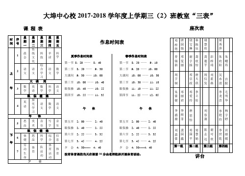 三(2)班教室三表2018、3