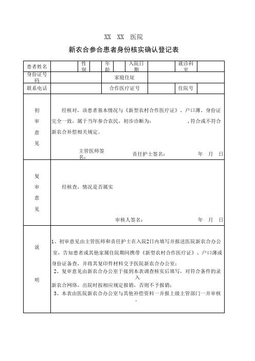 新农合参合患者身份核实确认表