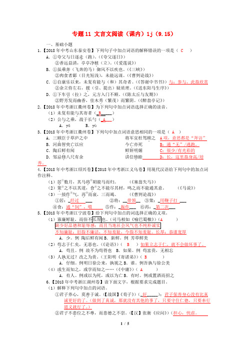 专题11 文言文阅读(课内)