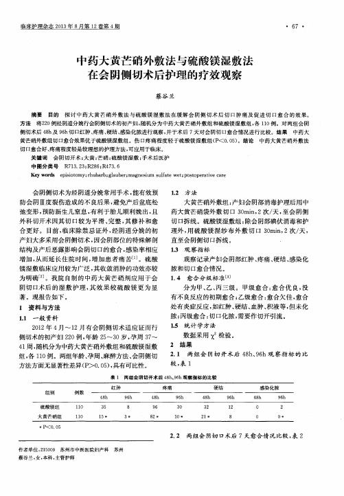 中药大黄芒硝外敷法与硫酸镁湿敷法在会阴侧切术后护理的疗效观察