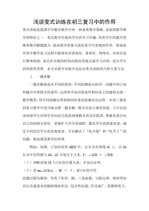 浅谈变式训练在初三复习中的作用