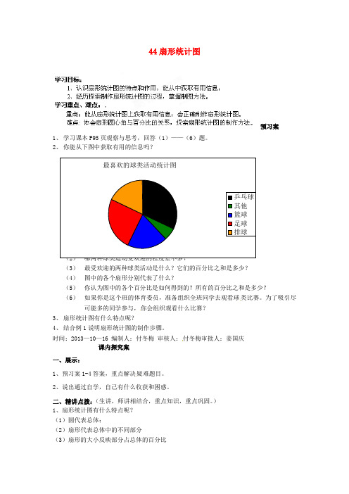 肥城市王庄镇初级中学七年级数学 4.4 扇形统计图导学案(无答案) 青岛版