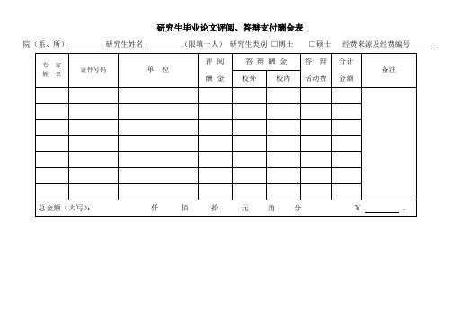 研究生毕业论文评阅、答辩支付酬金表