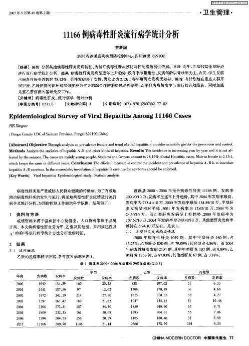 11166例病毒性肝炎流行病学统计分析