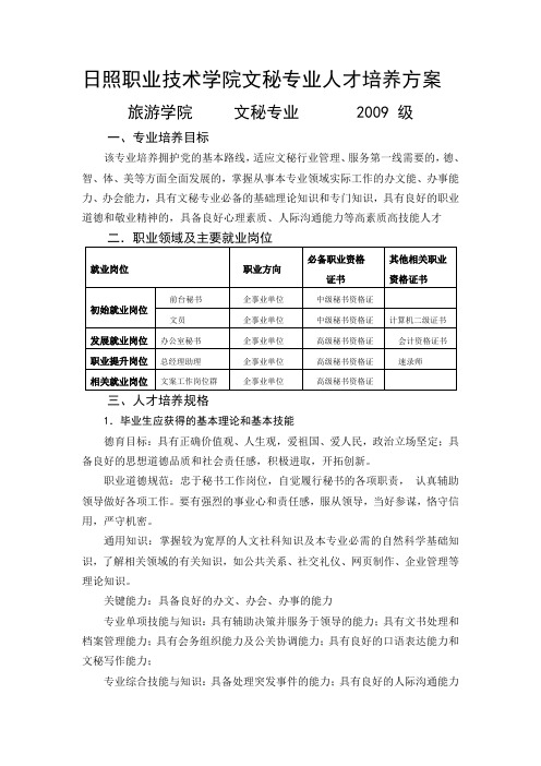 日照职业技术学院文秘专业人才培养方案