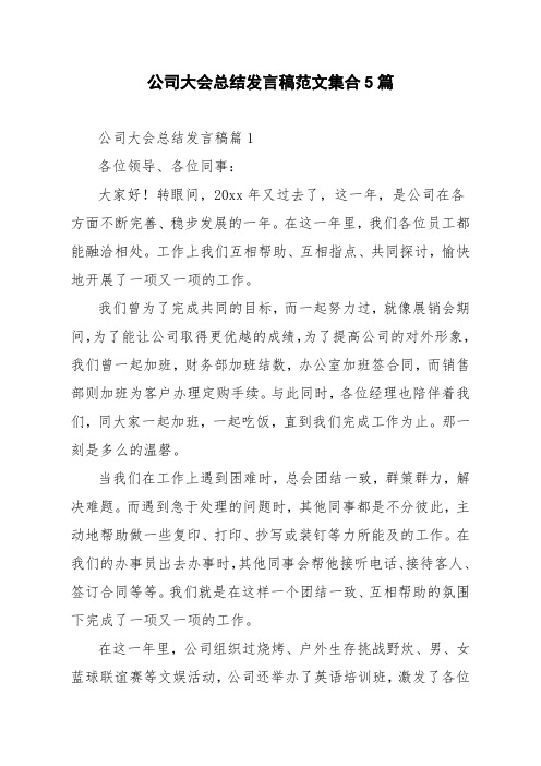 公司大会总结发言稿范文集合5篇