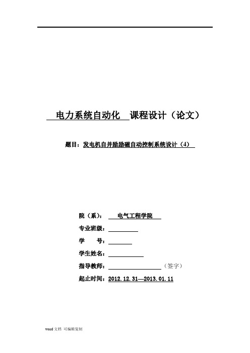 发电机自并励励磁自动控制系统设计