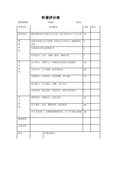 听课评分表