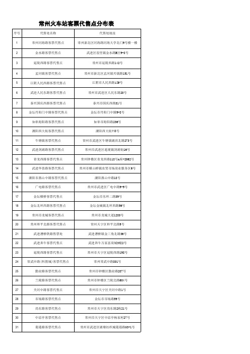 常州火车站客票代售点分布表