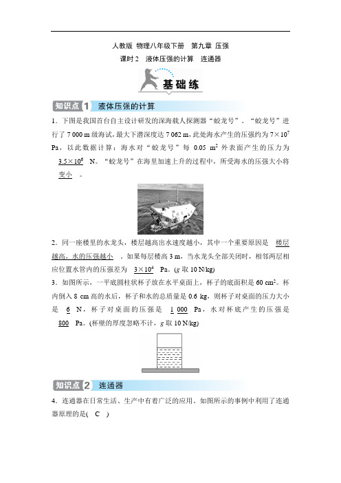 人教版 物理八年级下册课时练 第九章 压强 第2节 液体的压强 课时2 液体压强的计算 连通器